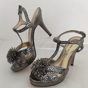 Antonio Melani silver-toned jeweled leather heels